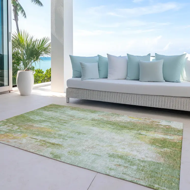 10' X 14' Sage Wheat And Ivory Abstract Washable Indoor Outdoor Area Rug