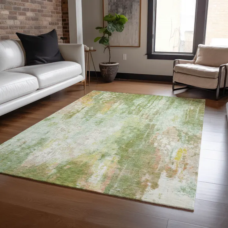 10' X 14' Sage Wheat And Ivory Abstract Washable Indoor Outdoor Area Rug
