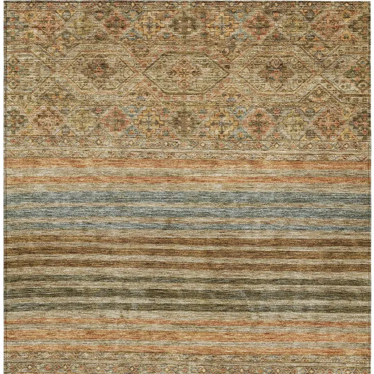 5' X 8' Copper Brown And Beige Medallion Washable Indoor Outdoor Area Rug