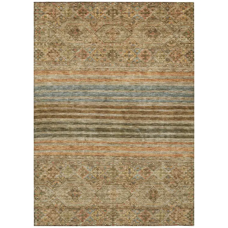 5' X 8' Copper Brown And Beige Medallion Washable Indoor Outdoor Area Rug
