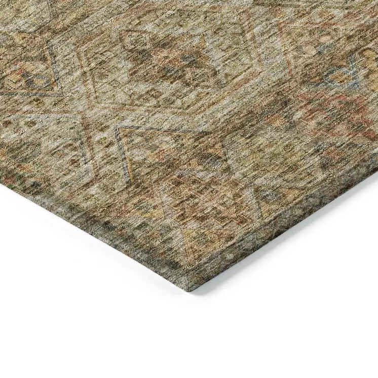 5' X 8' Copper Brown And Beige Medallion Washable Indoor Outdoor Area Rug