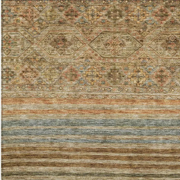 5' X 8' Copper Brown And Beige Medallion Washable Indoor Outdoor Area Rug