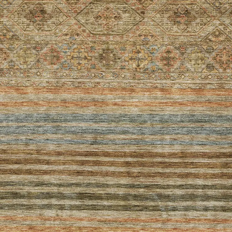 9' X 12' Copper Brown And Beige Medallion Washable Indoor Outdoor Area Rug
