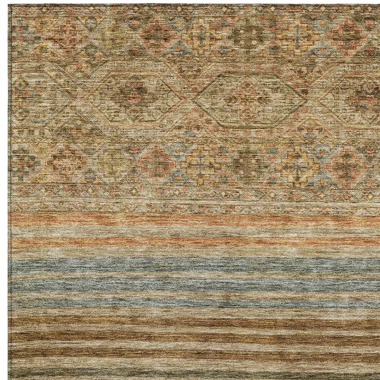 10' X 14' Copper Brown And Beige Medallion Washable Indoor Outdoor Area Rug