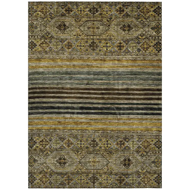 5' X 8' Gray Gold And Brown Medallion Washable Indoor Outdoor Area Rug