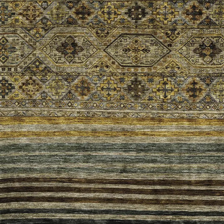 5' X 8' Gray Gold And Brown Medallion Washable Indoor Outdoor Area Rug