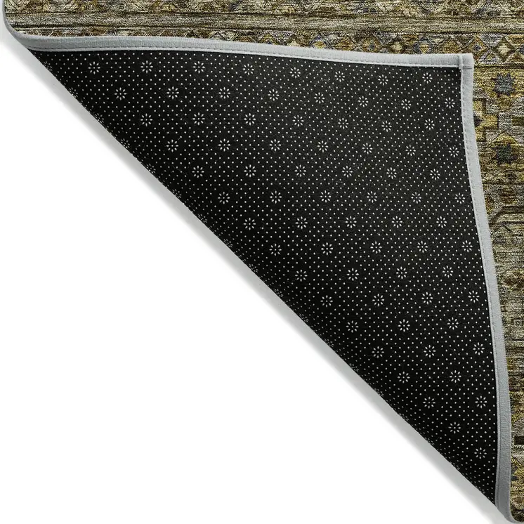 9' X 12' Gray Gold And Brown Medallion Washable Indoor Outdoor Area Rug
