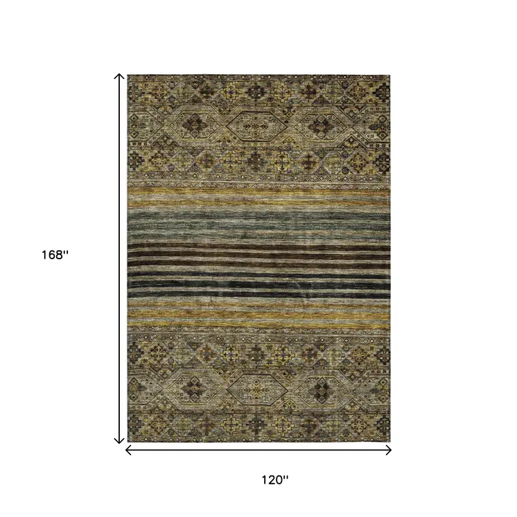 10' X 14' Gray Gold And Brown Medallion Washable Indoor Outdoor Area Rug