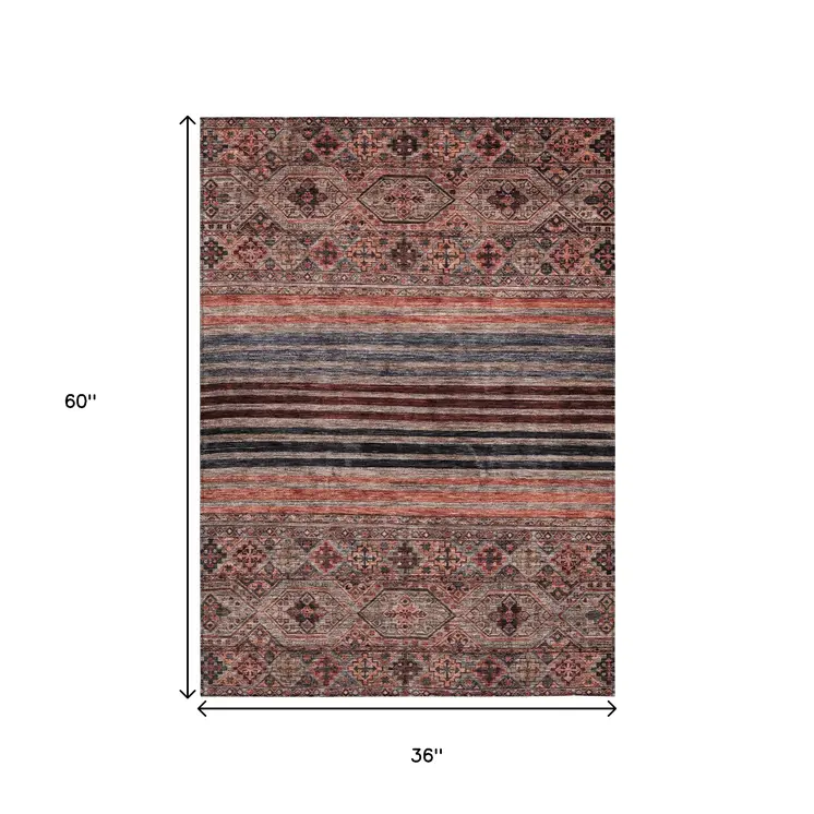 3' X 5' Rust Gray And Salmon Medallion Washable Indoor Outdoor Area Rug