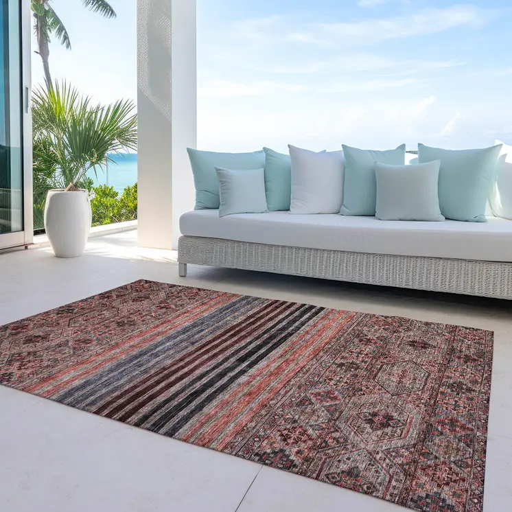 3' X 5' Rust Gray And Salmon Medallion Washable Indoor Outdoor Area Rug