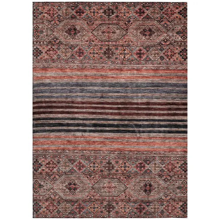 3' X 5' Rust Gray And Salmon Medallion Washable Indoor Outdoor Area Rug
