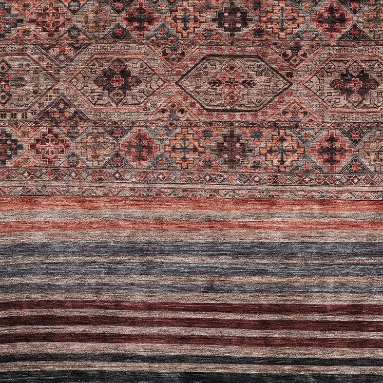 9' X 12' Rust Gray And Salmon Medallion Washable Indoor Outdoor Area Rug