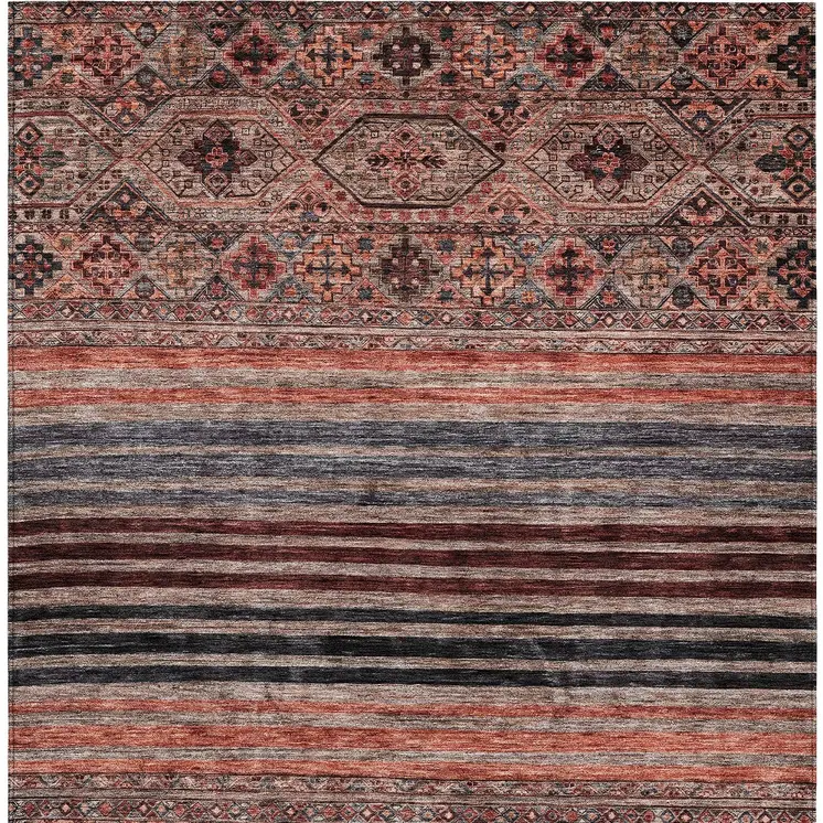 10' X 14' Rust Gray And Salmon Medallion Washable Indoor Outdoor Area Rug