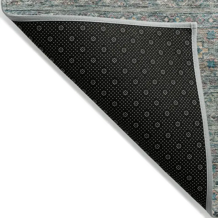 3' X 5' Teal Blue Salmon And Beige Medallion Washable Indoor Outdoor Area Rug