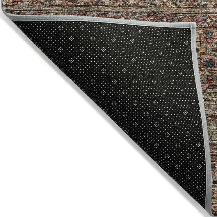 5' X 8' Taupe Brown And Blue Medallion Washable Indoor Outdoor Area Rug