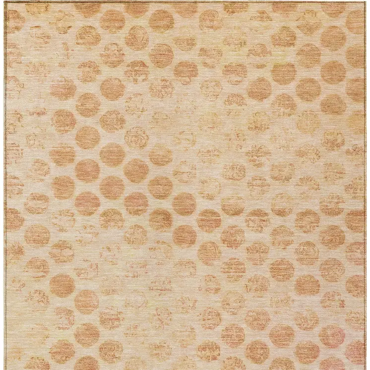 5' X 8' Peach And Rust Polka Dot Washable Indoor Outdoor Area Rug