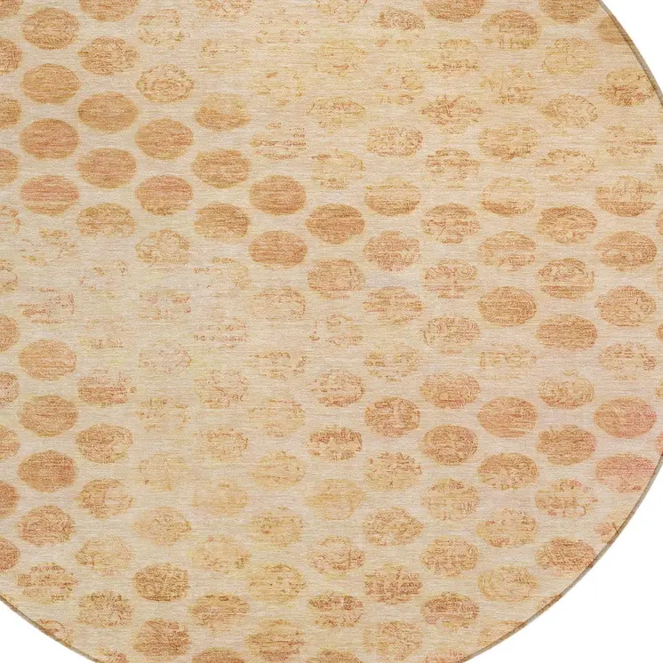 8' Peach And Rust Round Polka Dot Washable Indoor Outdoor Area Rug