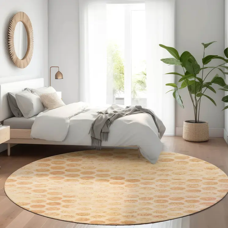 8' Peach And Rust Round Polka Dot Washable Indoor Outdoor Area Rug