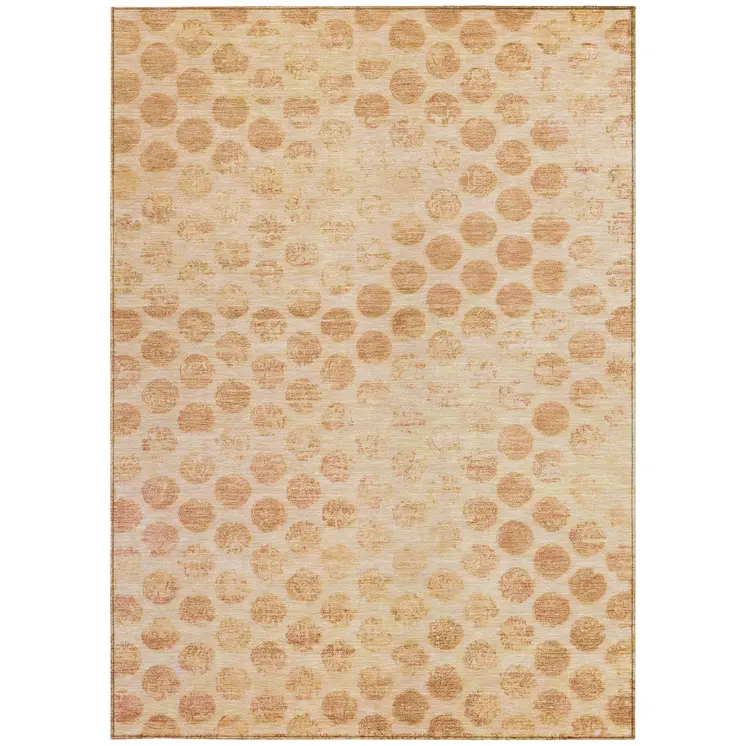 9' X 12' Peach And Rust Polka Dot Washable Indoor Outdoor Area Rug