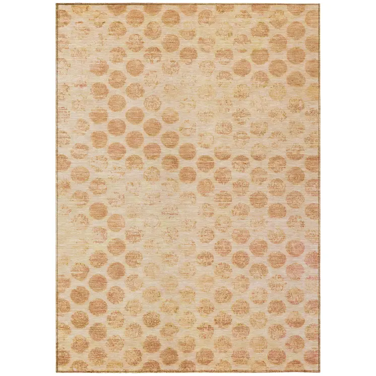 10' X 14' Peach And Rust Polka Dot Washable Indoor Outdoor Area Rug