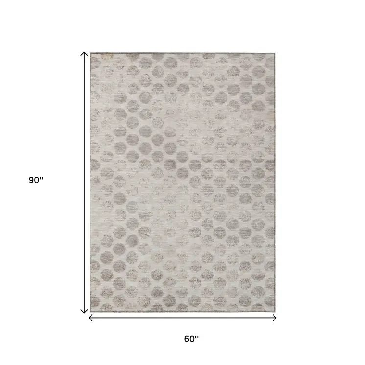 5' X 8' Taupe And Beige Polka Dot Washable Indoor Outdoor Area Rug