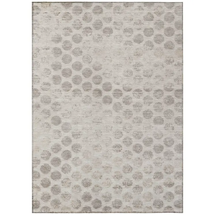 5' X 8' Taupe And Beige Polka Dot Washable Indoor Outdoor Area Rug