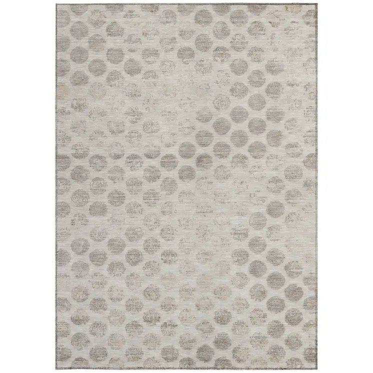 5' X 8' Taupe And Beige Polka Dot Washable Indoor Outdoor Area Rug