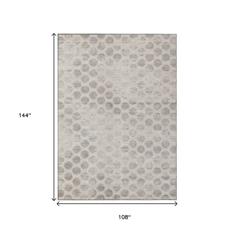 9' X 12' Taupe And Beige Polka Dot Washable Indoor Outdoor Area Rug