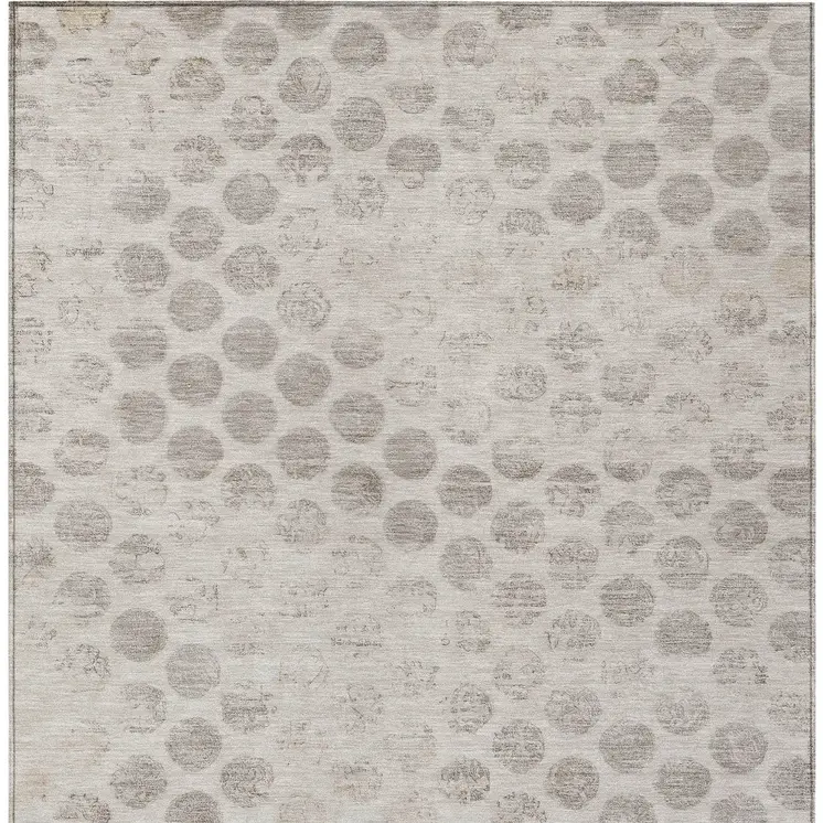 10' X 14' Taupe And Beige Polka Dot Washable Indoor Outdoor Area Rug