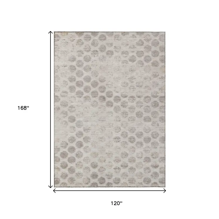 10' X 14' Taupe And Beige Polka Dot Washable Indoor Outdoor Area Rug