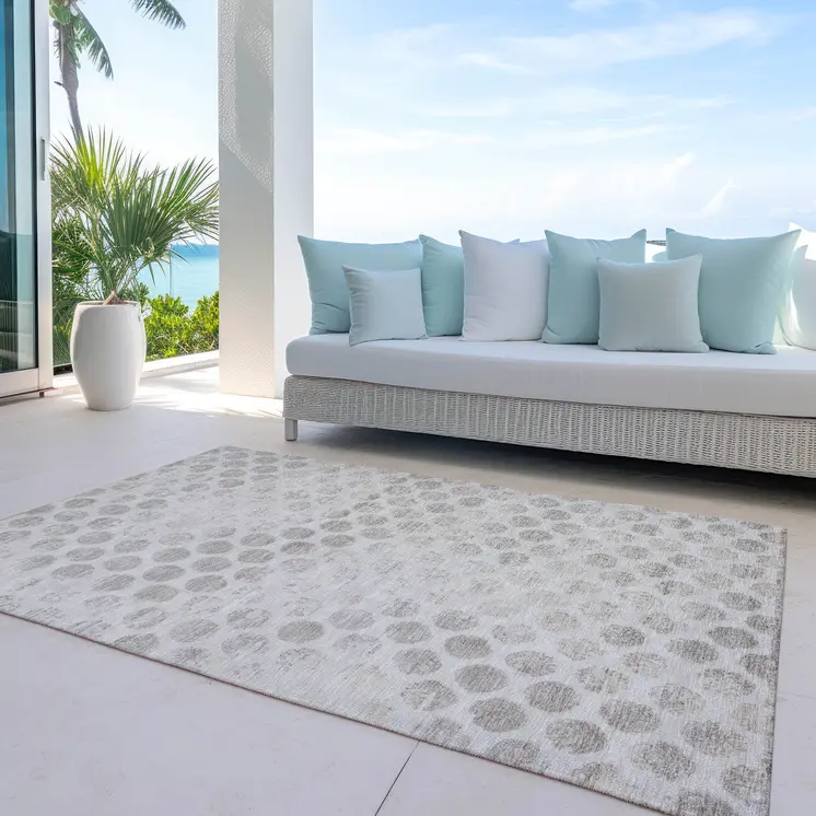 10' X 14' Taupe And Beige Polka Dot Washable Indoor Outdoor Area Rug