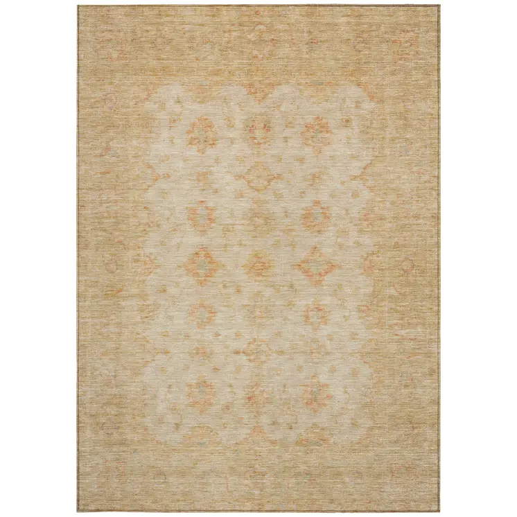 5' X 8' Beige And Rust Floral Medallion Washable Indoor Outdoor Area Rug