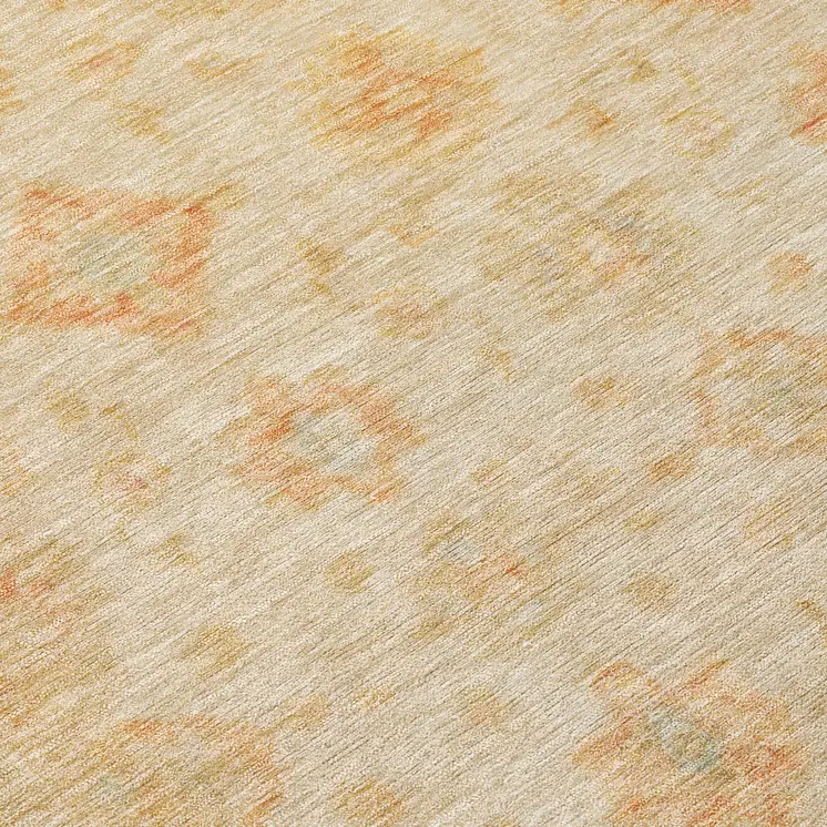8' Beige And Rust Round Floral Medallion Washable Indoor Outdoor Area Rug
