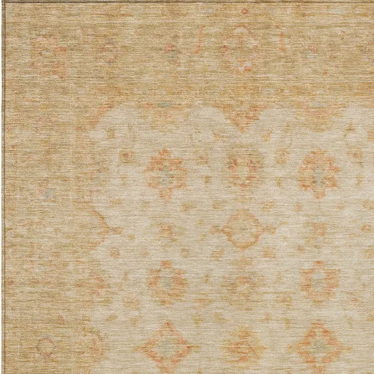 8' X 10' Beige And Rust Floral Medallion Washable Indoor Outdoor Area Rug