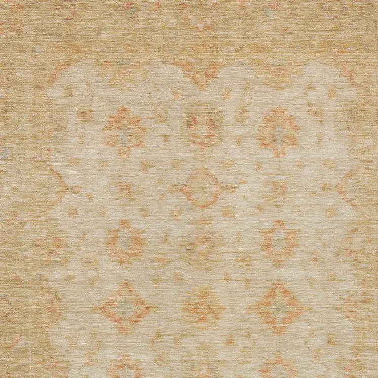 9' X 12' Beige And Rust Floral Medallion Washable Indoor Outdoor Area Rug