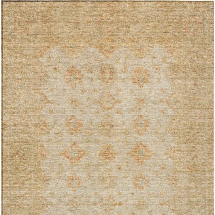 10' X 14' Beige And Rust Floral Medallion Washable Indoor Outdoor Area Rug