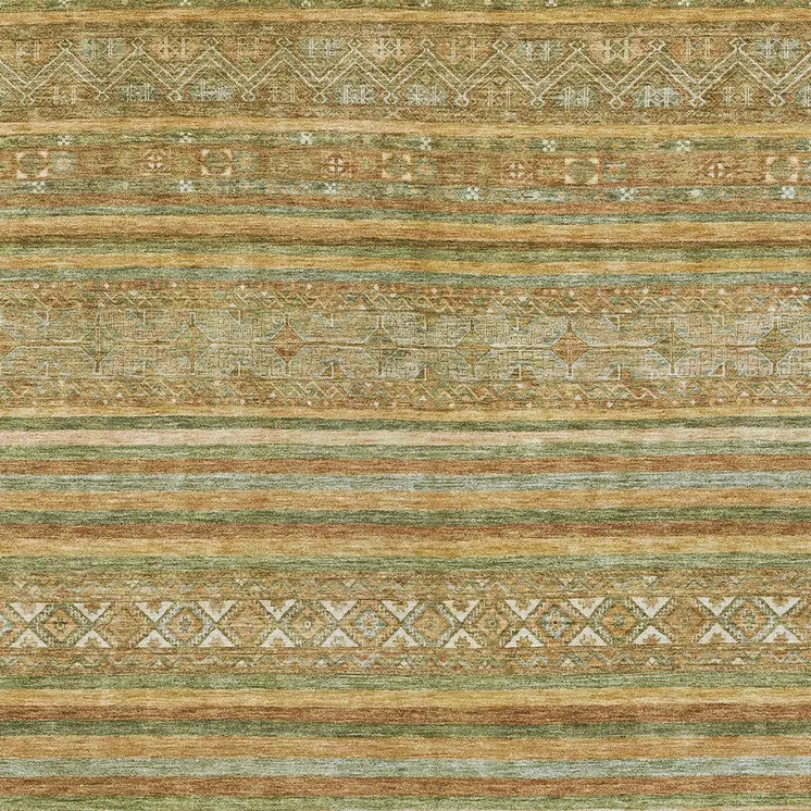 3' X 5' Artichoke Green Gold And Beige Southwestern Washable Indoor Outdoor Area Rug