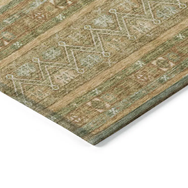 5' X 8' Artichoke Green Gold And Beige Southwestern Washable Indoor Outdoor Area Rug