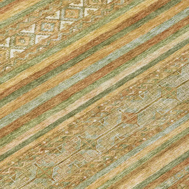 8' Artichoke Green Gold And Beige Round Southwestern Washable Indoor Outdoor Area Rug