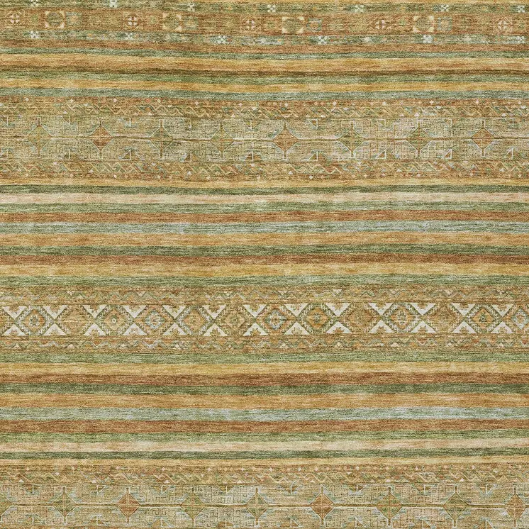 10' X 14' Artichoke Green Gold And Beige Southwestern Washable Indoor Outdoor Area Rug