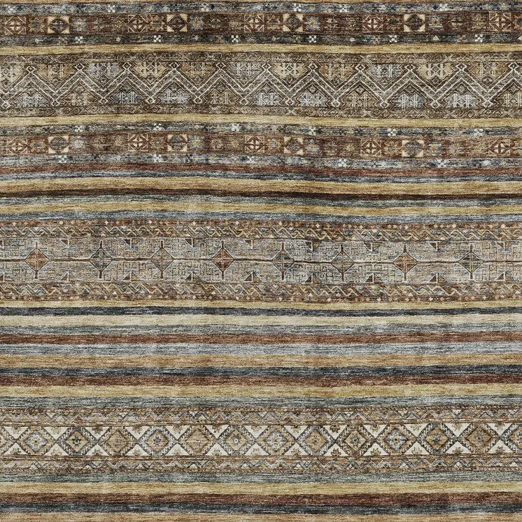 8' X 10' Brown Denim Blue And Beige Southwestern Washable Indoor Outdoor Area Rug
