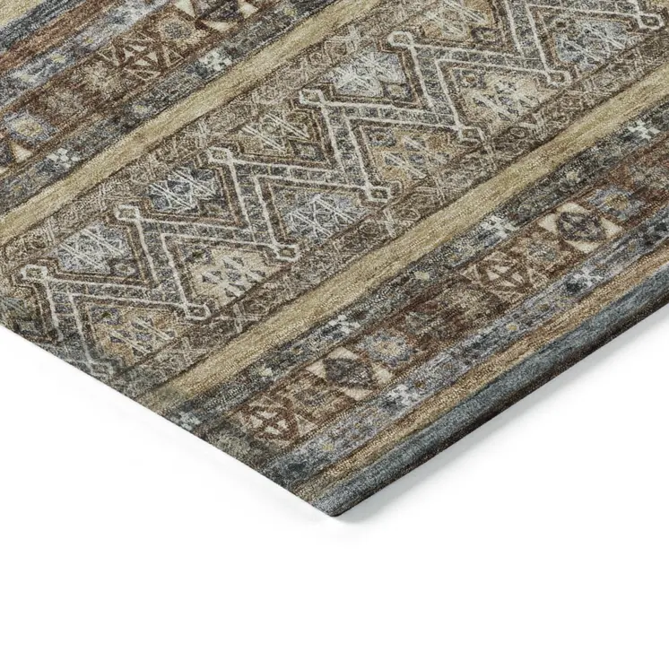 9' X 12' Brown Denim Blue And Beige Southwestern Washable Indoor Outdoor Area Rug