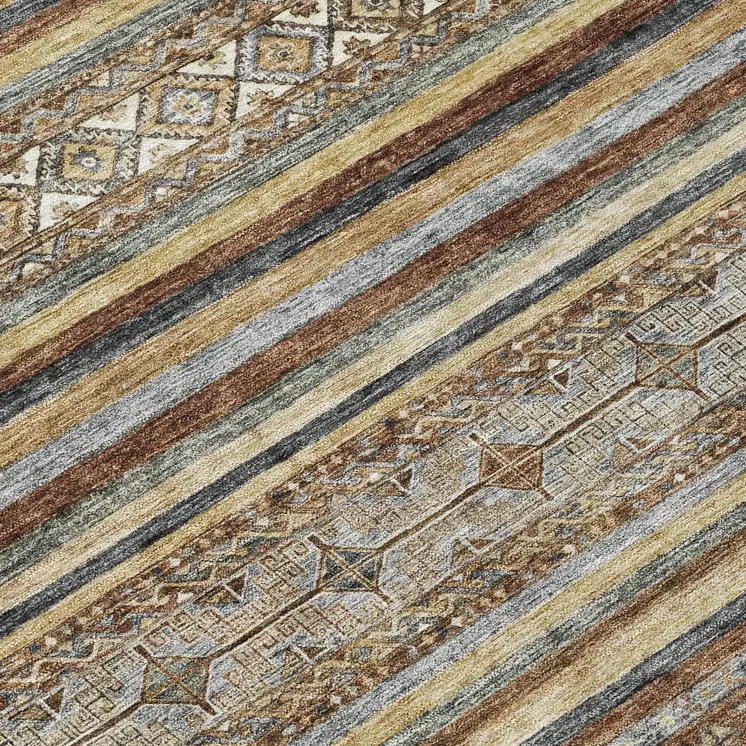 9' X 12' Brown Denim Blue And Beige Southwestern Washable Indoor Outdoor Area Rug