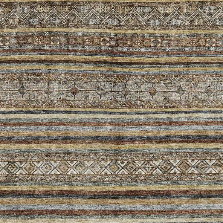 10' X 14' Brown Denim Blue And Beige Southwestern Washable Indoor Outdoor Area Rug