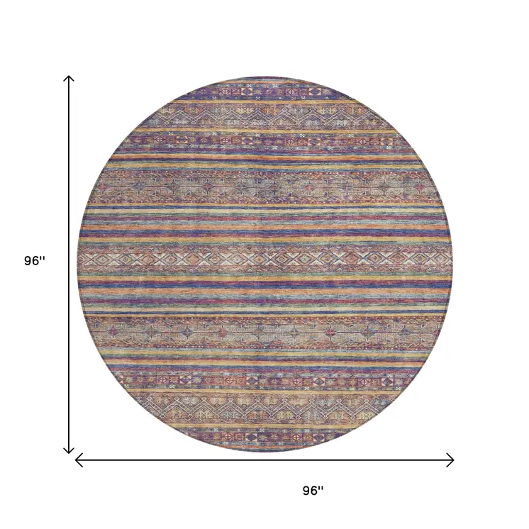 8' Blue Copper And Beige Round Southwestern Washable Indoor Outdoor Area Rug