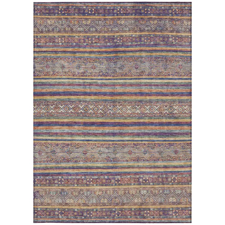 8' X 10' Blue Copper And Beige Southwestern Washable Indoor Outdoor Area Rug