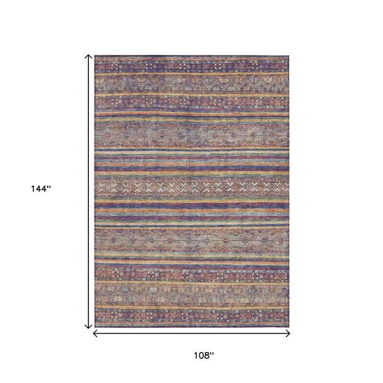 9' X 12' Blue Copper And Beige Southwestern Washable Indoor Outdoor Area Rug