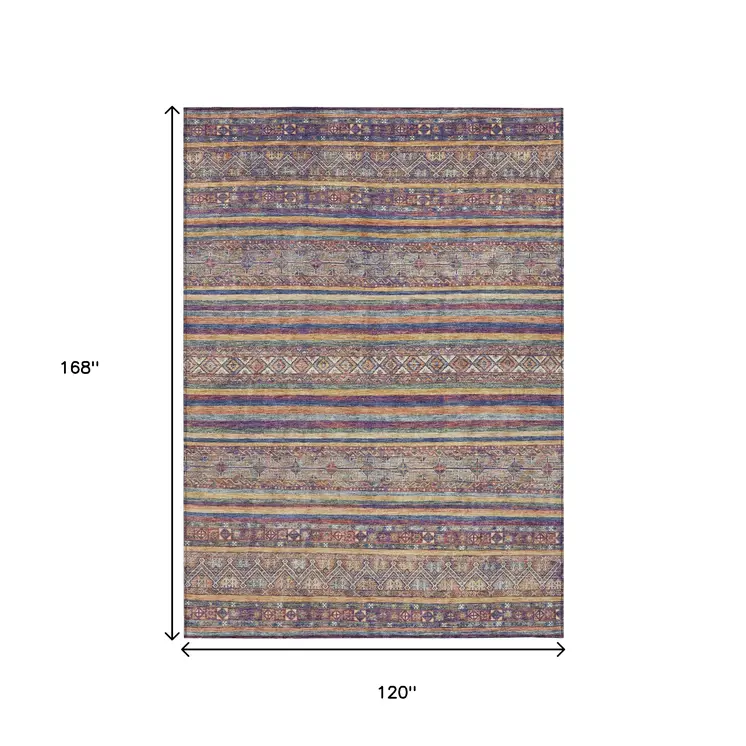 10' X 14' Blue Copper And Beige Southwestern Washable Indoor Outdoor Area Rug