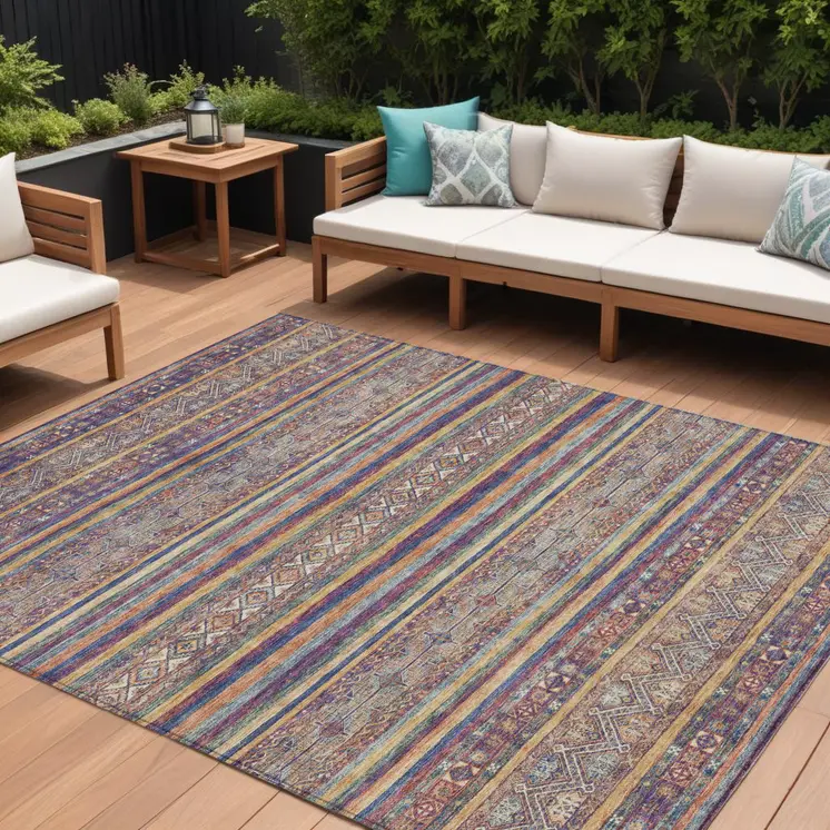 10' X 14' Blue Copper And Beige Southwestern Washable Indoor Outdoor Area Rug