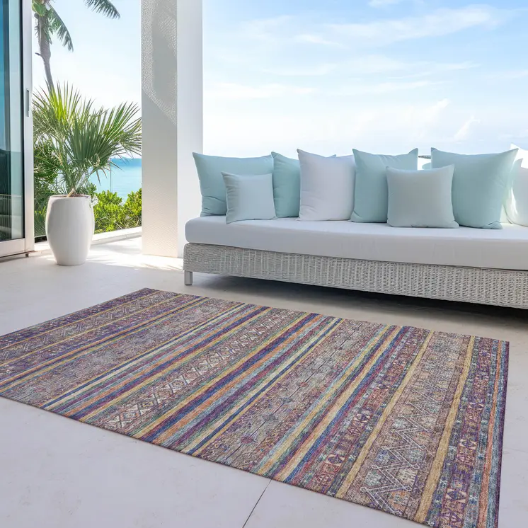 10' X 14' Blue Copper And Beige Southwestern Washable Indoor Outdoor Area Rug